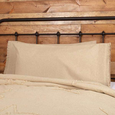 Burlap Vintage King Pillow Case w/ Fringed Ruffle Set of 2 21x40 VHC Brands - The Fox Decor